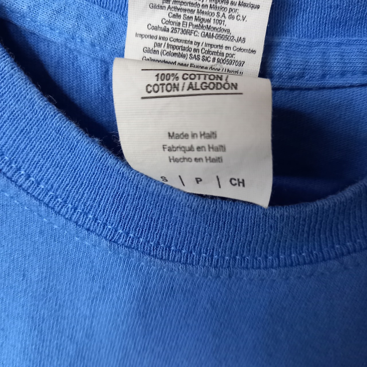 ギルダン　クルーネック　プリントTシャツ　半袖　くすみブルー　S