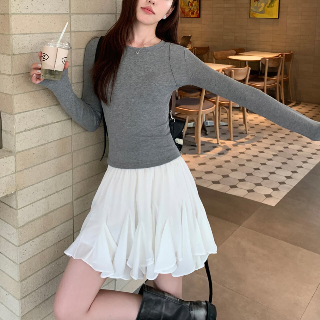 Aライン フリルパフィーミニスカート ホワイト A4142