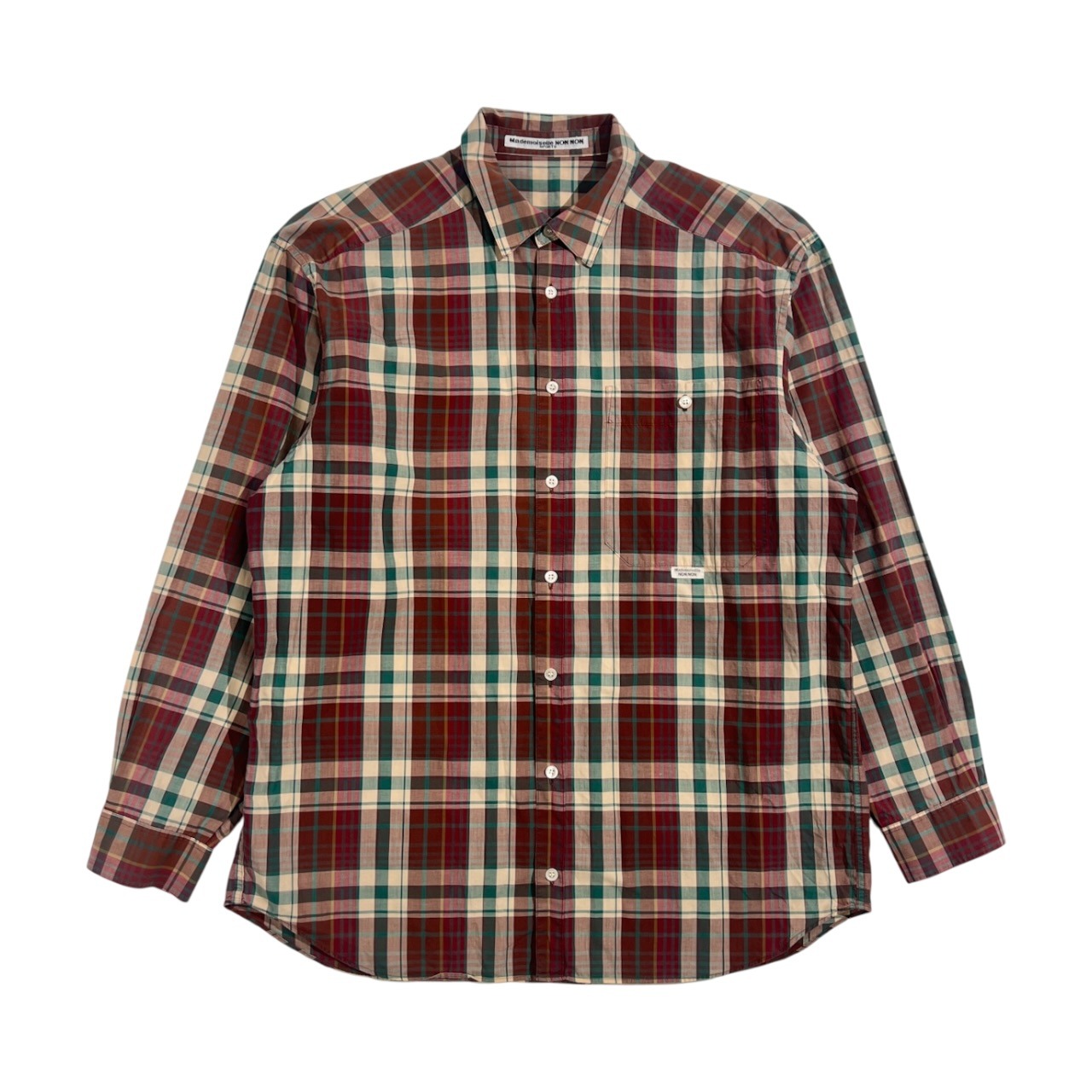 Mademoiselle NON NON マドモアゼルノンノン チェック 長袖 シャツ M /ボルドー グリーン系 レディース