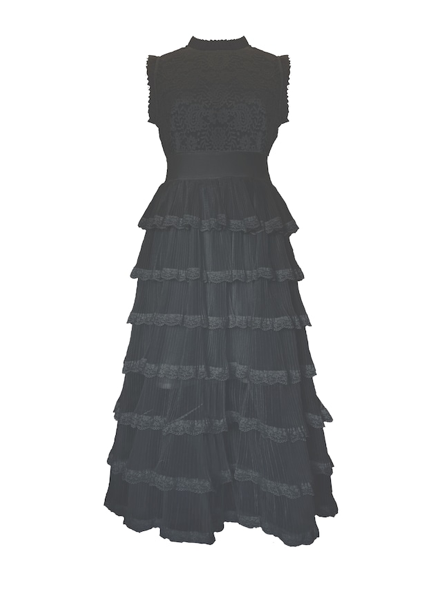 tiered tulle dress -black-