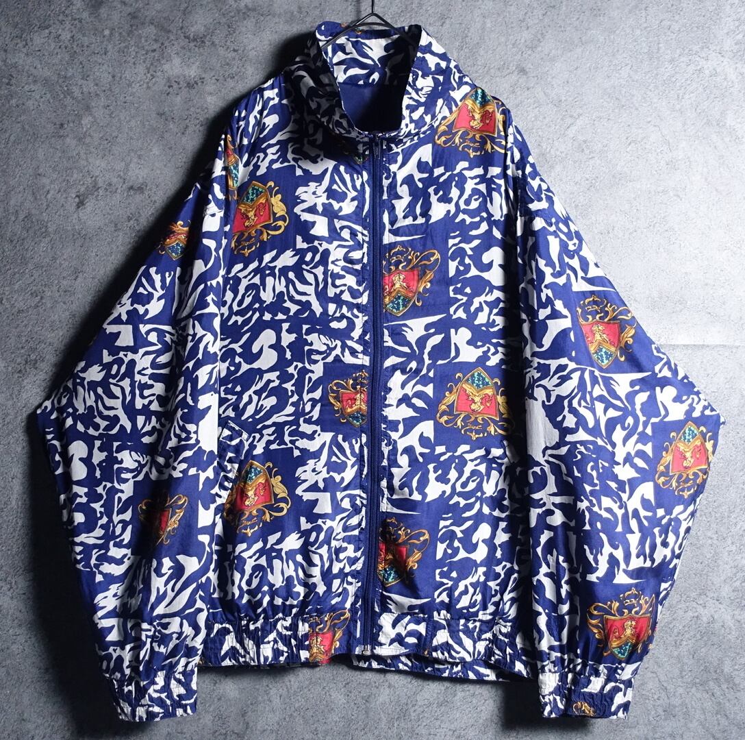 Abstract Pattern & Emblem Motif Design Silk Blouson