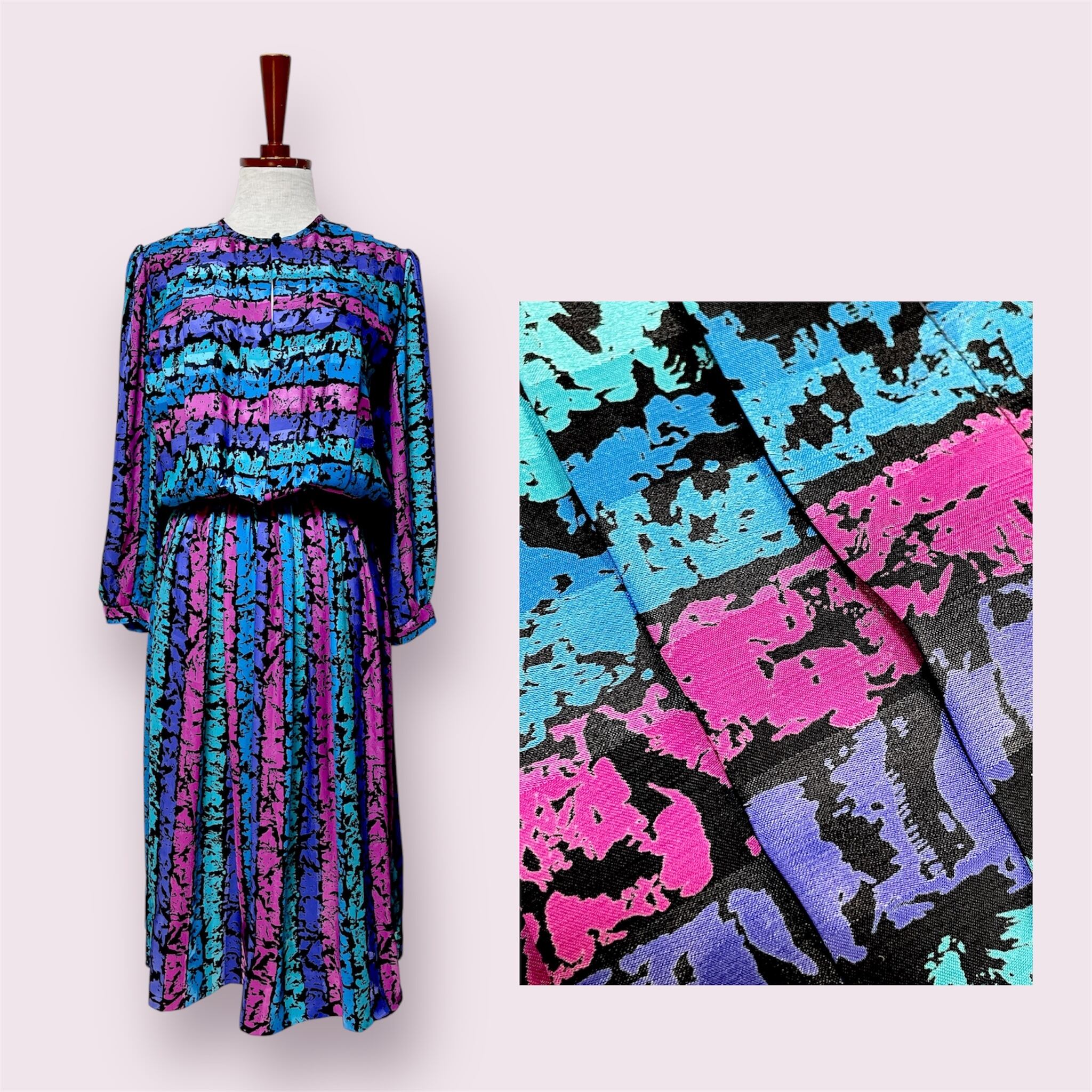 アート柄 フロントタック ウエストゴム レトロ 長袖 アメリカ古着