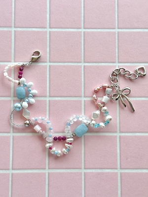multi color frill bracelet.