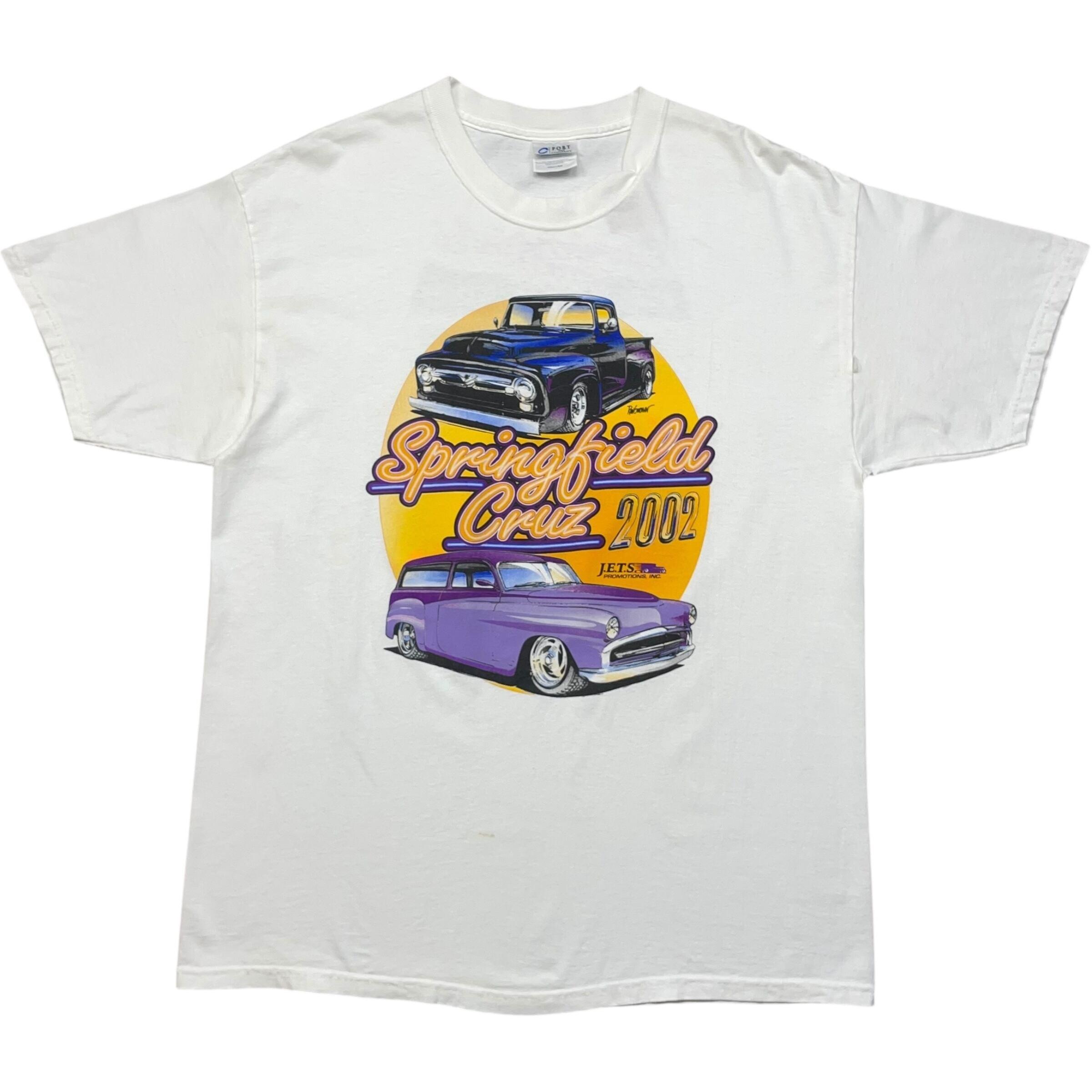 《L》PORT and COMPANY Tシャツ クラシックカーイベント 記念Tシャツ 両面プリント ホワイト no.8743