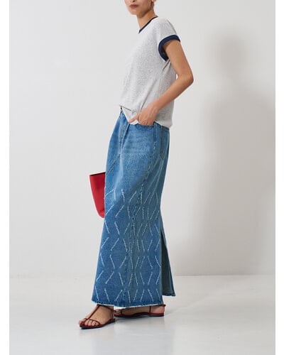 【YENN】LASER CUT DENIM SK