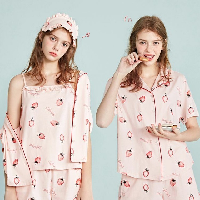 イチゴ柄 ワンピース セットアップ ヘアバンド アイマスク ルームウェア 6点セット Roomfort