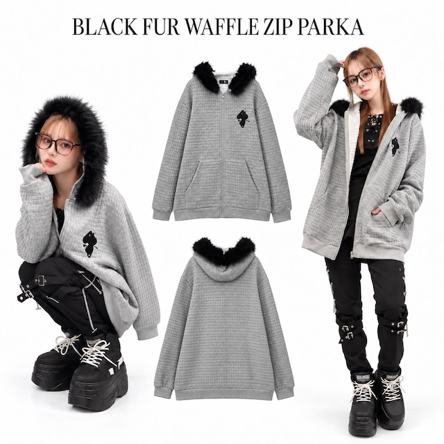 《新作早い者勝ち大特価》BLACK FUR WAFFLE ZIP PARKA