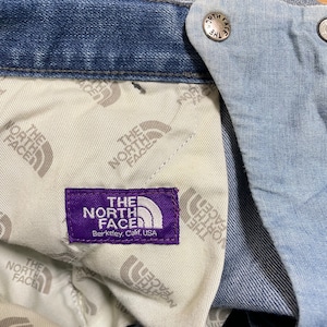 【THE NORTH FACE】PURPLE LABEL クライミングデニムパンツ ジーンズ ジーパン アウトドアパンツ クライミングパンツ ウェビングベルト W32 スリム テーバード ノースフェイス US古着