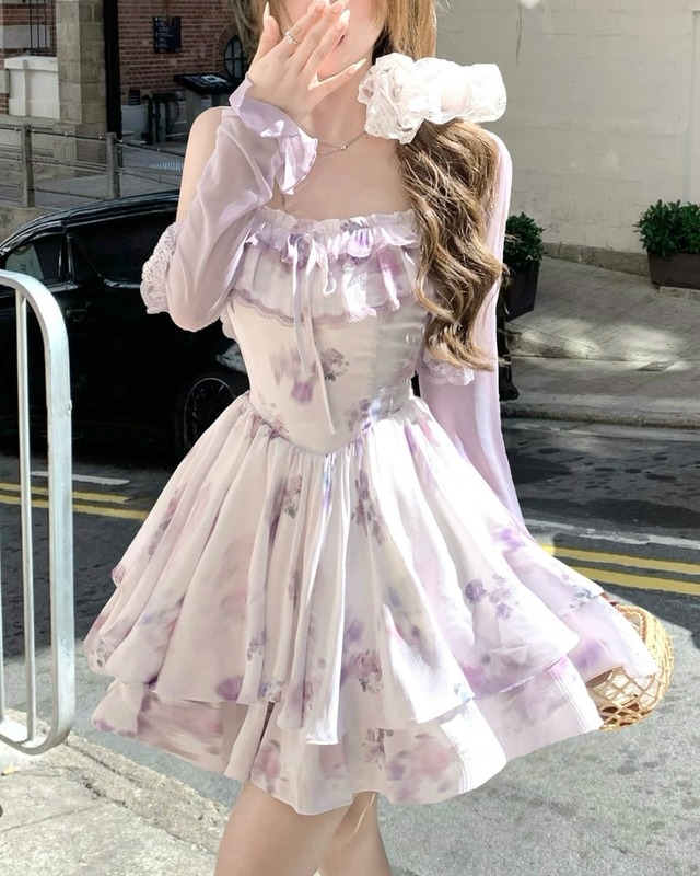 バケーション パープルフローラルワンピース 25W08478