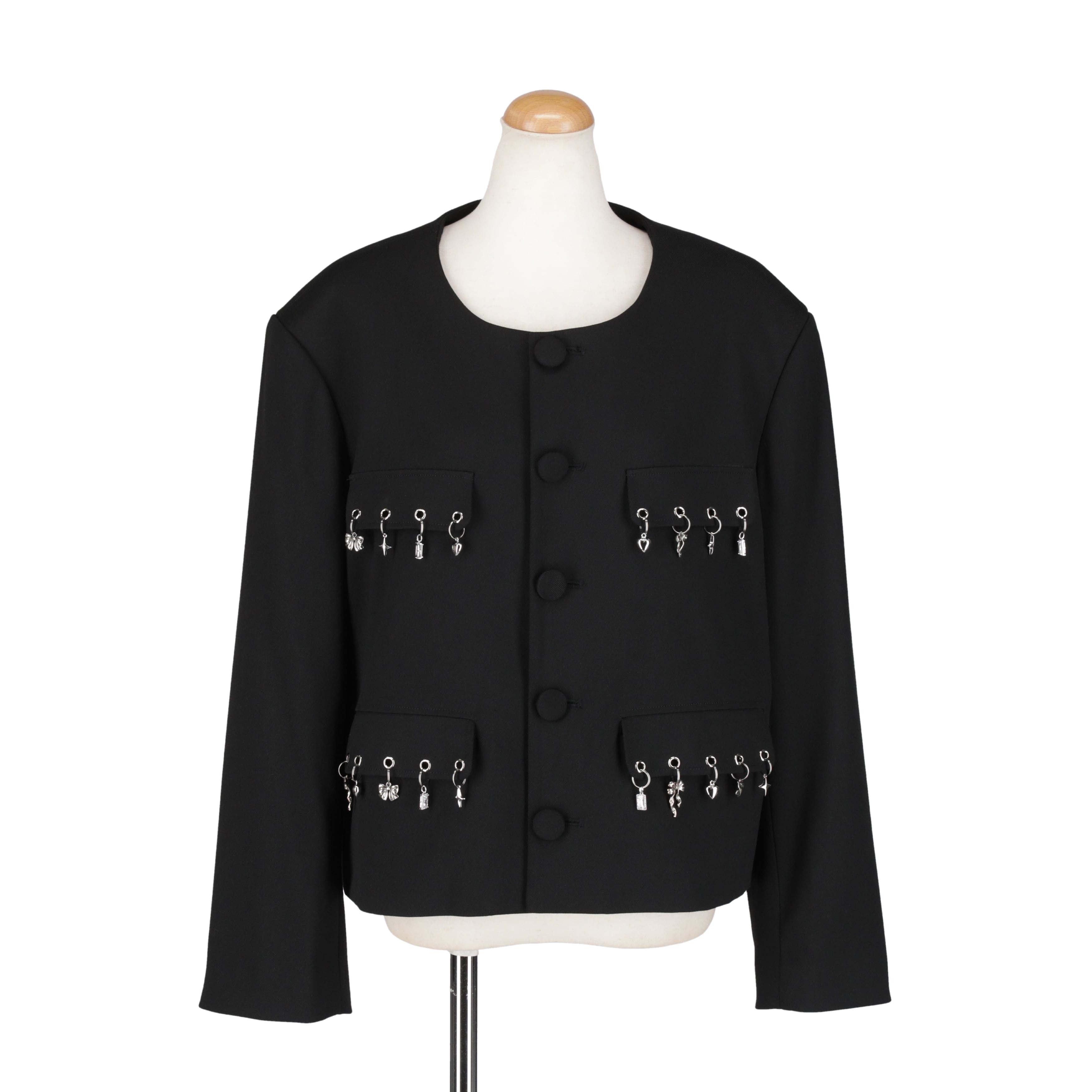 ノーカラーチャームジャケット　BLACK