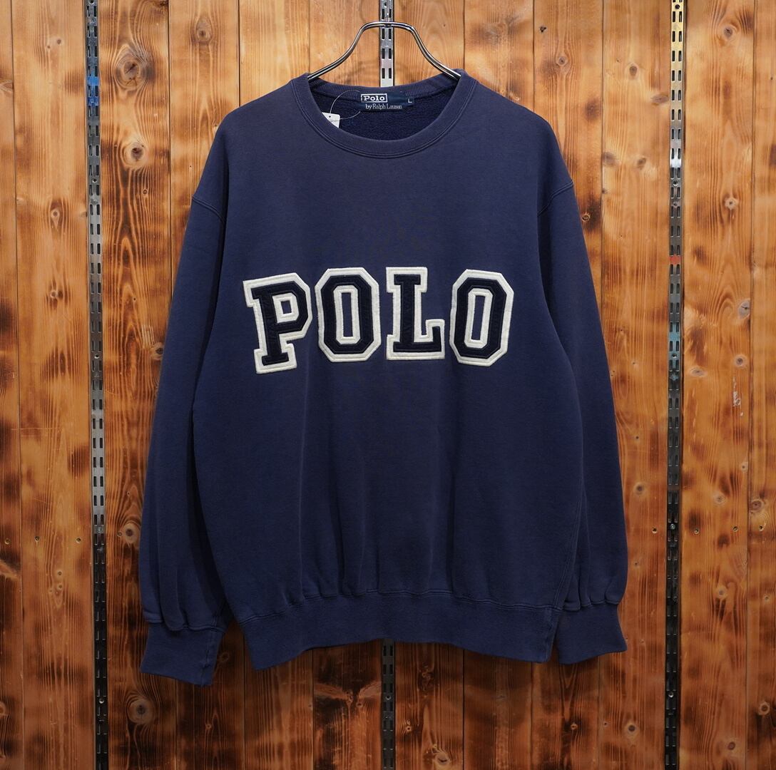 90s ralphlauren poloロゴ スウェット L/ラルフローレン ネイビー