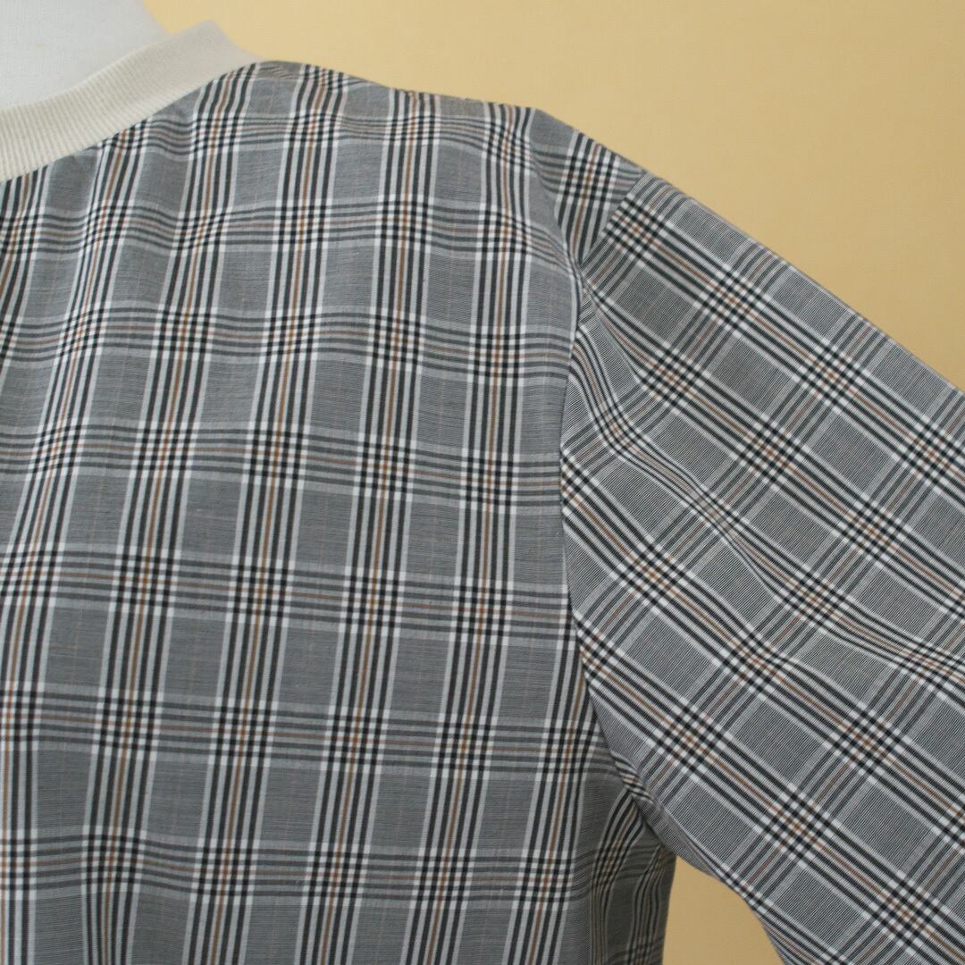 atelier naruse アトリエナルセ コットンネックリブTシャツ・グレンチェック