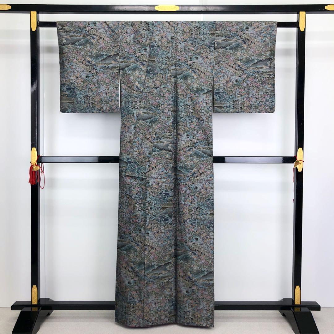 K-2700 大島紬 カタス9マルキ 美しい絵画のような風景模様 花柄 | リユース着物専門店 わびさび