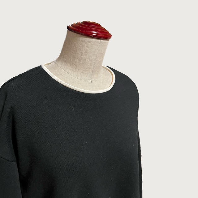 【綿100%】バイカラー カジュアルプルオーバートレーナー トップス｜ブラック｜画像6