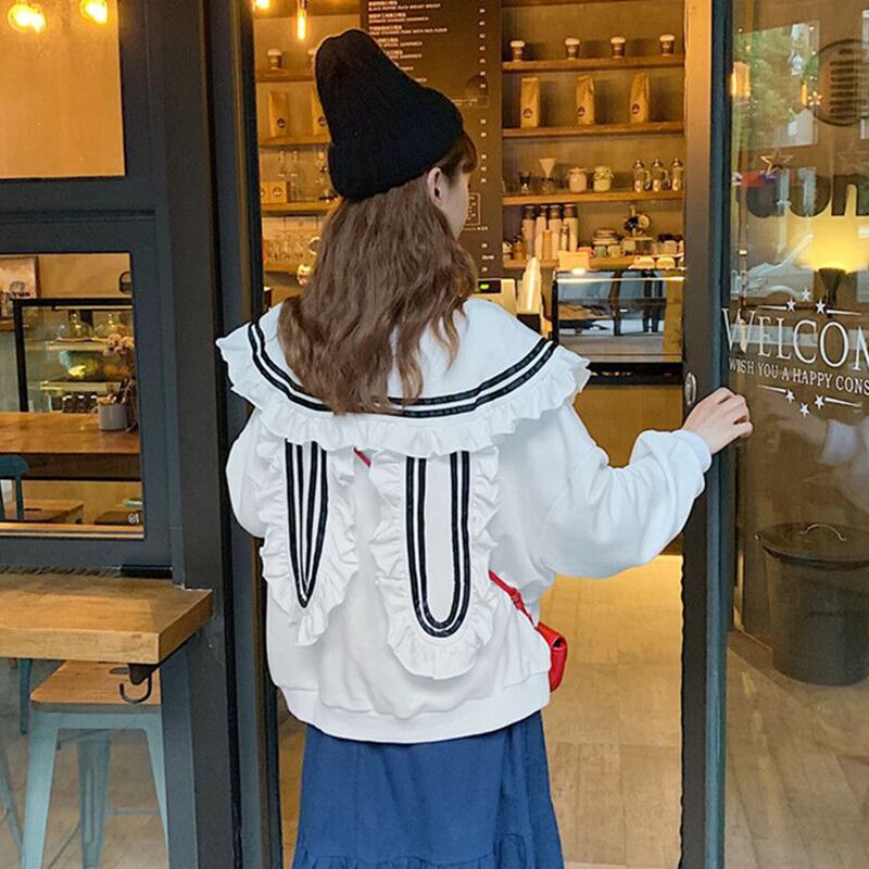 ese甘いルーズセーター2020新しい女性の春と秋の薄いウサギの耳人形の襟大きなポケットトップ 萌量不足6829900411