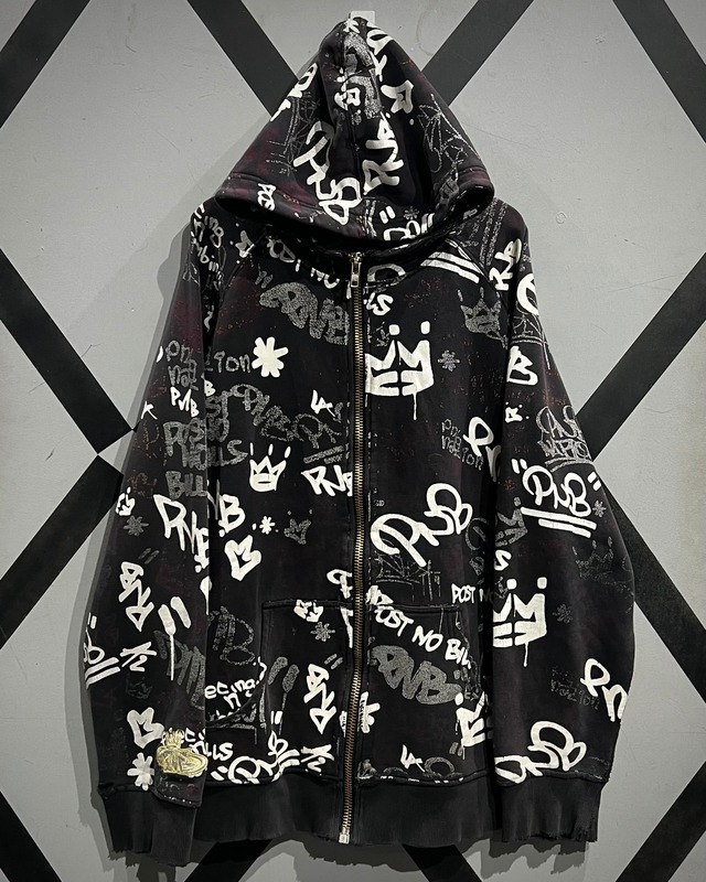 【X VINTAGE】“PNB NATION” Logo Pattern Loose Zip Up Hoodie