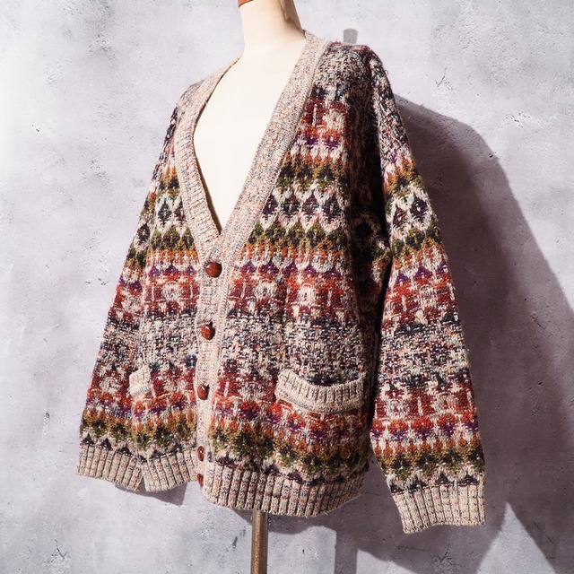 ” 極彩 ” Richly multi color plain weave vintage loose knit cardigan