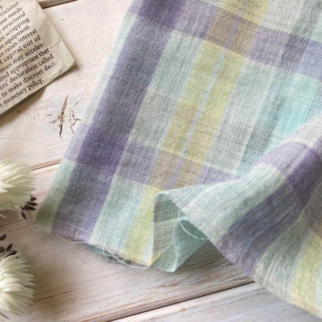 オーガニックダブルガーゼチェック パープル系