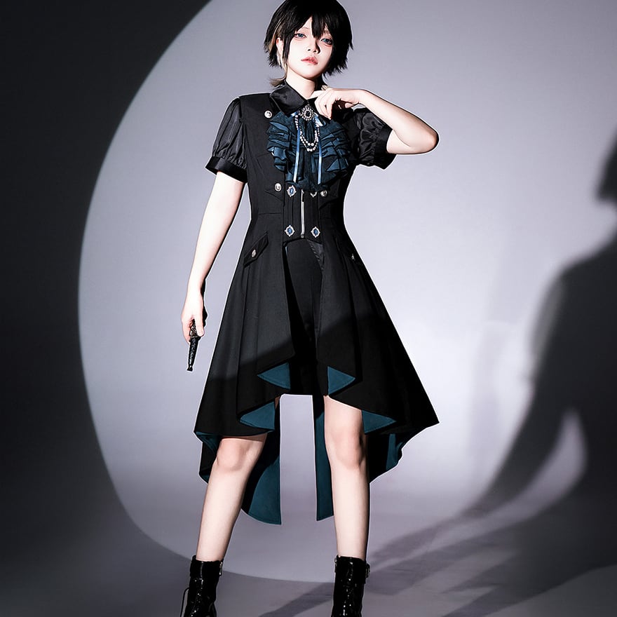 王子系ロリィタ セットアップ 4点 半袖×ショートパンツ ネックリボン