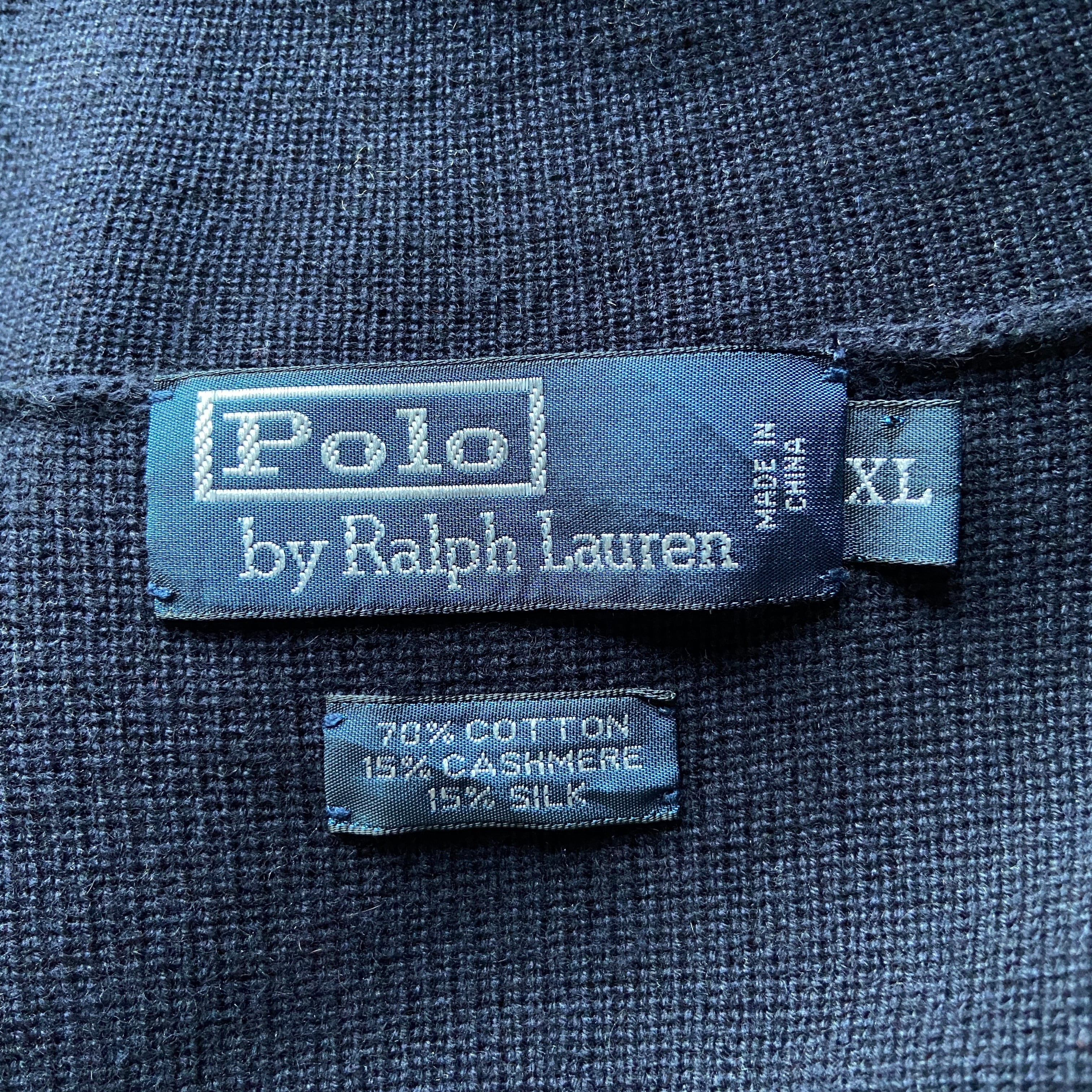 Polo by Ralph Lauren オールドラルフローレン MCMLXVII スクール ニットカーディガン メンズXL 古着  シルク×カシミヤ×コットン 刺繍 ニットテーラードジャケット ネイビー 紺色 ポロバイラルフローレン【ニットセーター】【3anniv】 | cave 