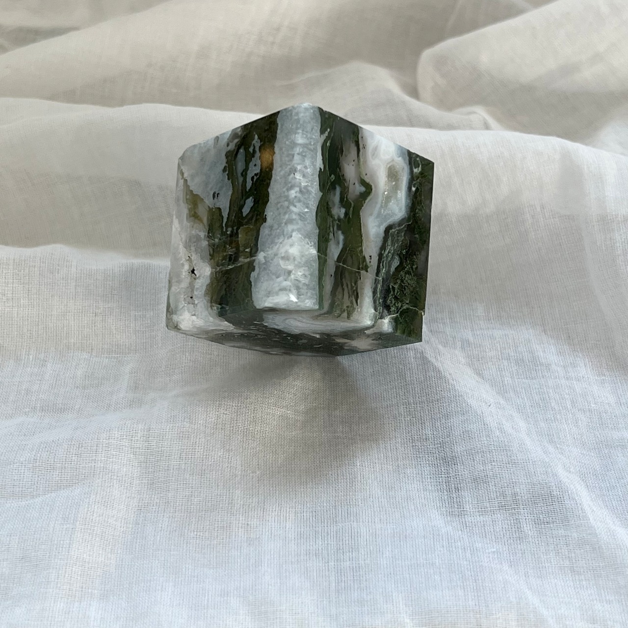 モスアゲートキューブ2＊天然石スクエア＊天然石インテリア＊置き物