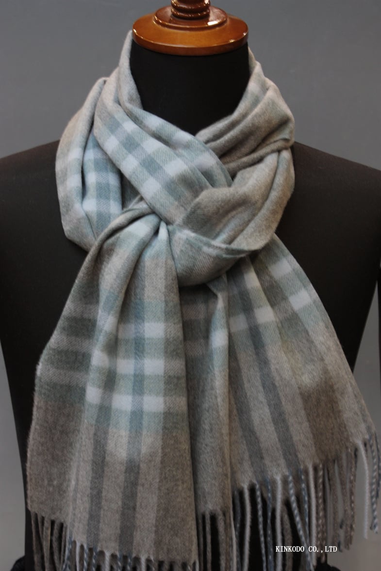 Johnstons グレー チェック カシミヤ マフラー ジョンストンズ（JOHNSTONS）カシミヤマフラー/グレー/状態ランクA