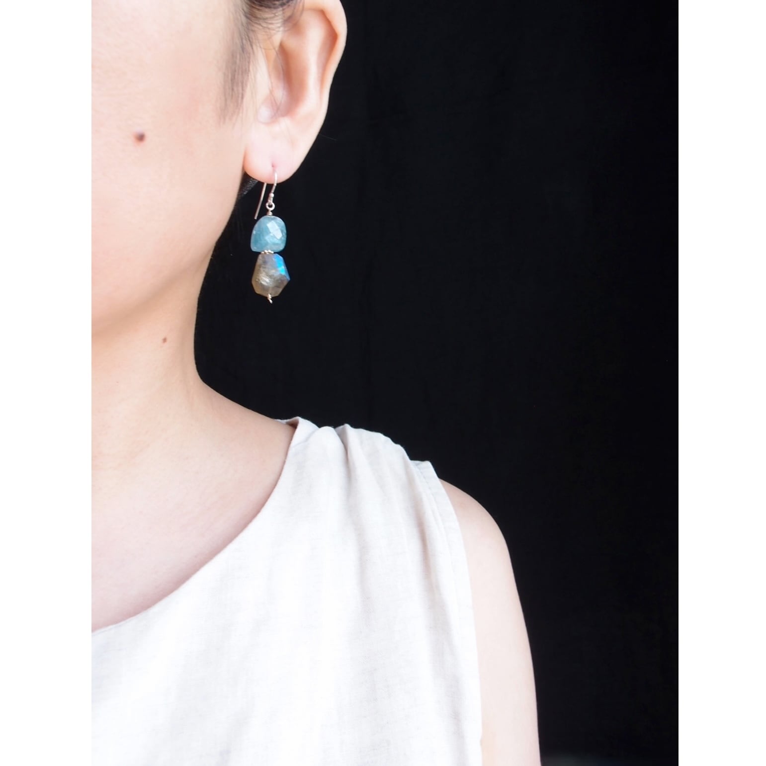 【SV】Sky Blue Kyanite × Labradorite Earrings /スカイブルーカイヤナイト×ラブラドライト ピアス(Rough)