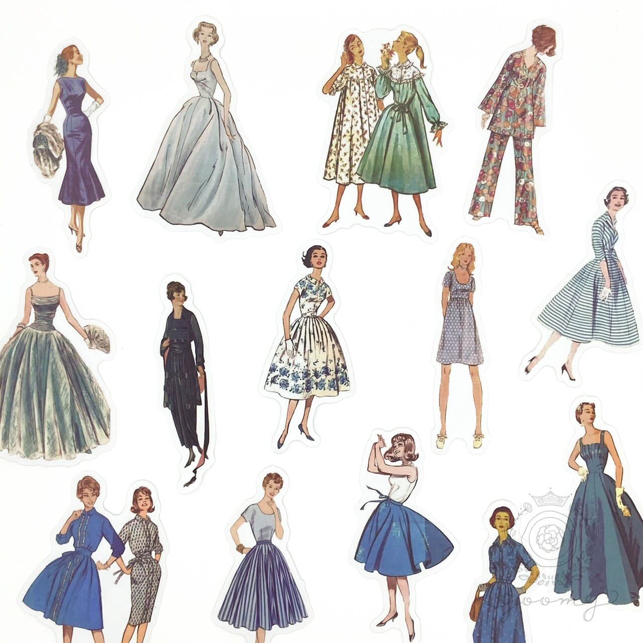 レトロイラストフレークシール ブルー <S94>