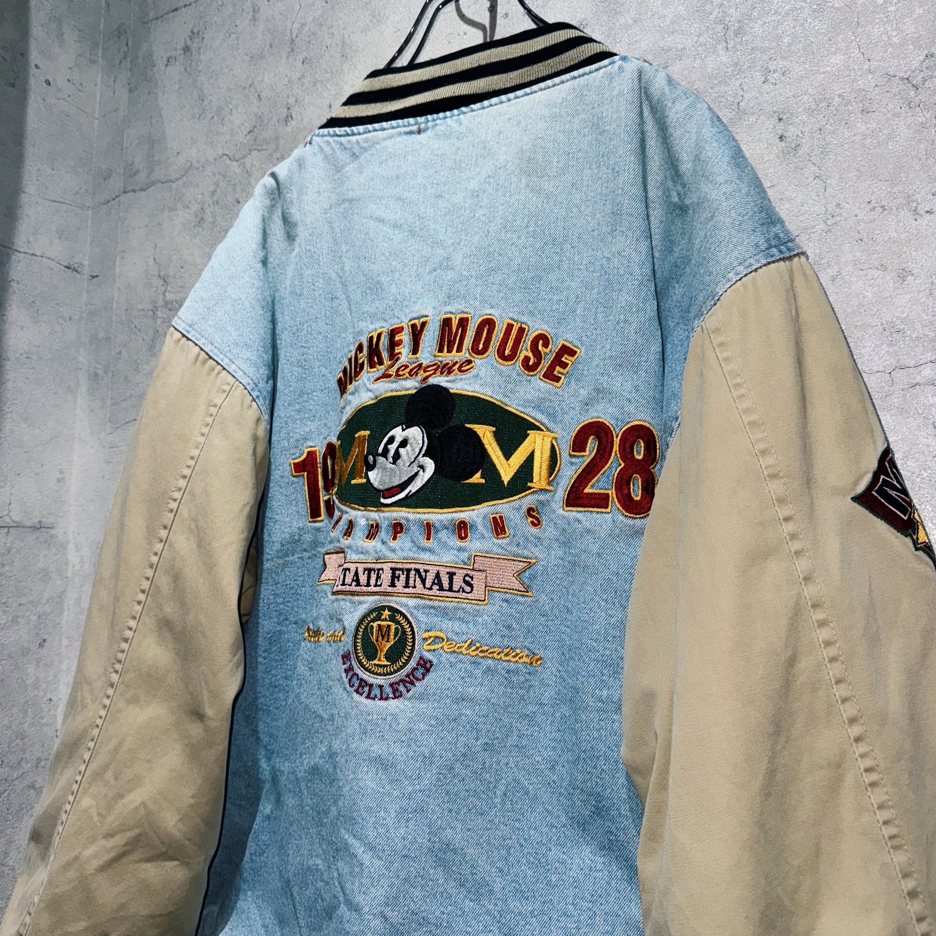 90's”Disney”Mickey Mouse league denim varsity jacket | ayne