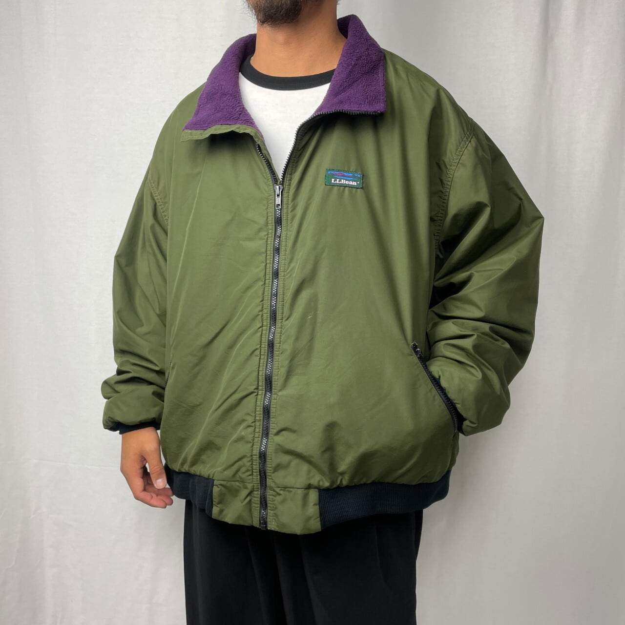 80年代 L.L.Bean エルエルビーン カタディンロゴ WARM-UP JACKET ナイロンジャケット メンズ2XL相当 古着 80s  ヴィンテージ ビンテージ アウトドア フリースライナー 山ロゴ カーキ オリーブグリーン パープル 紫色 ビッグサイズ  大きいサイズ【アウトドアジャケット】 ...