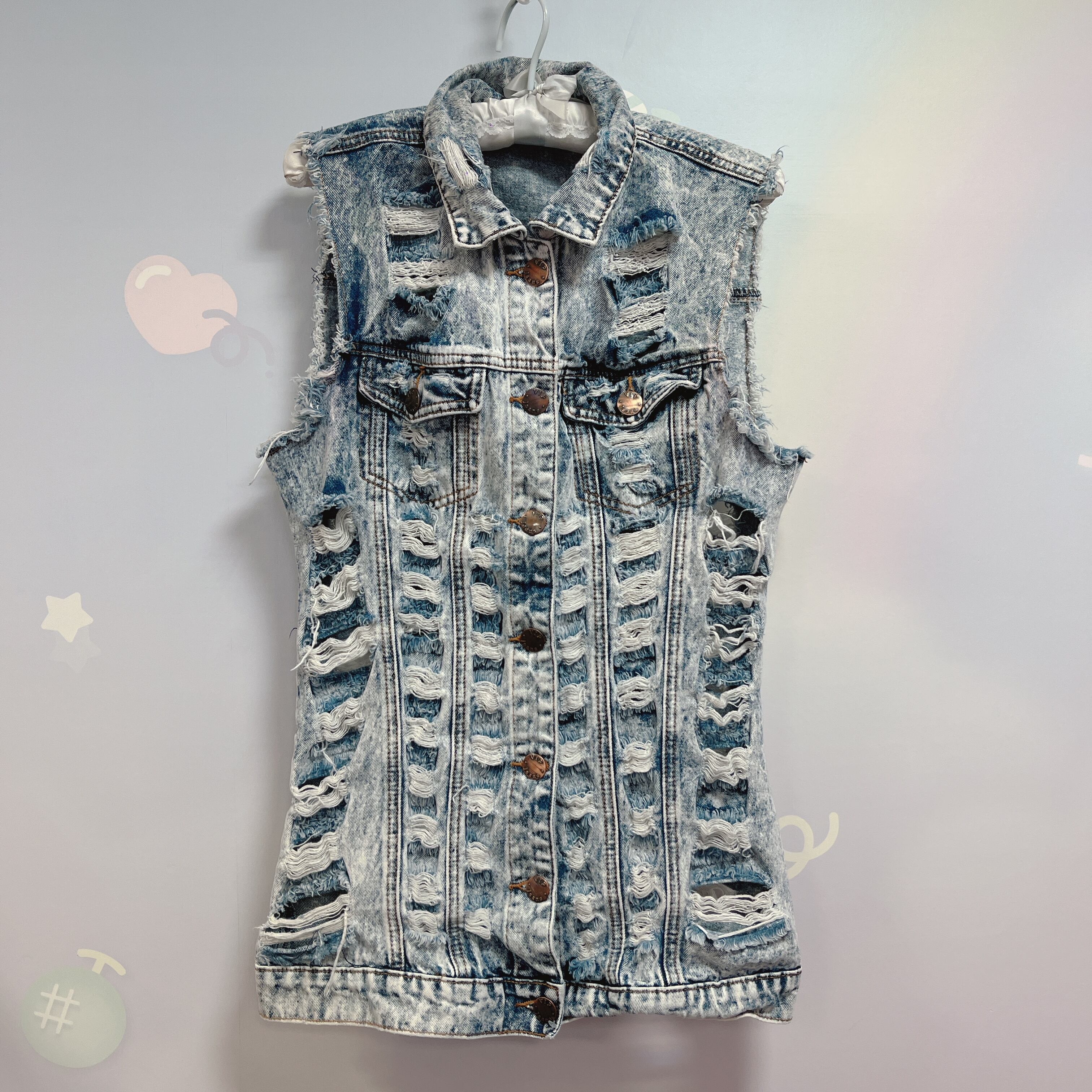 Vtg デニムベスト スクラッチ加工 Spank!