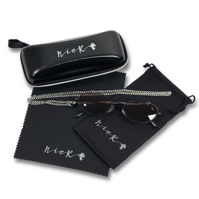 《3/26.27日目玉大特価60%OFF》 NIERロゴ入り BROWN OVAL SUNGLASSES【5点フルコンプSET】