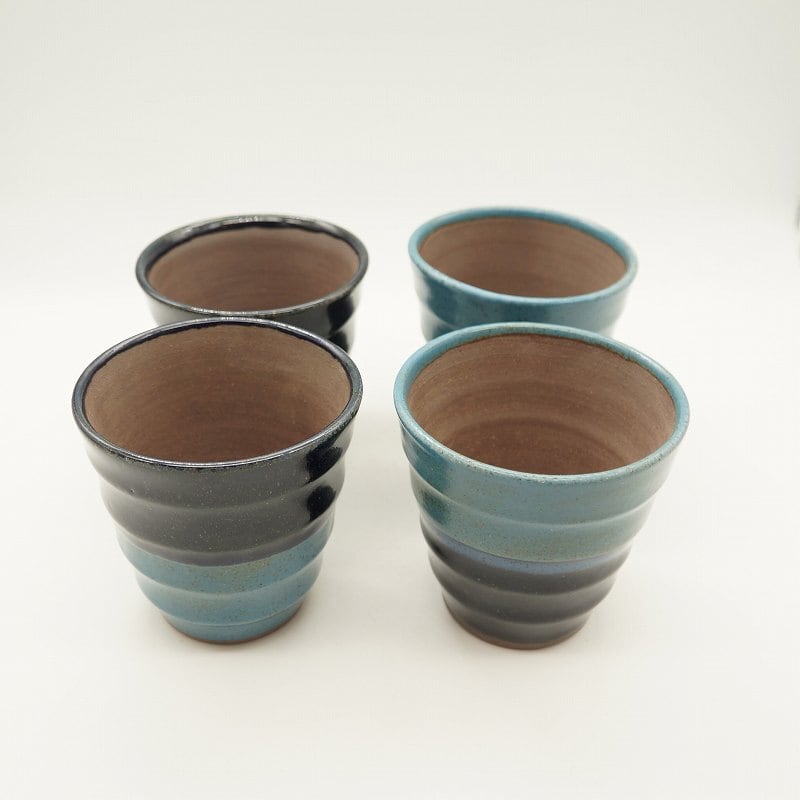 ツートンカラー湯呑(中)瑠璃色×ブルー【琉球焼 丸勇陶房】