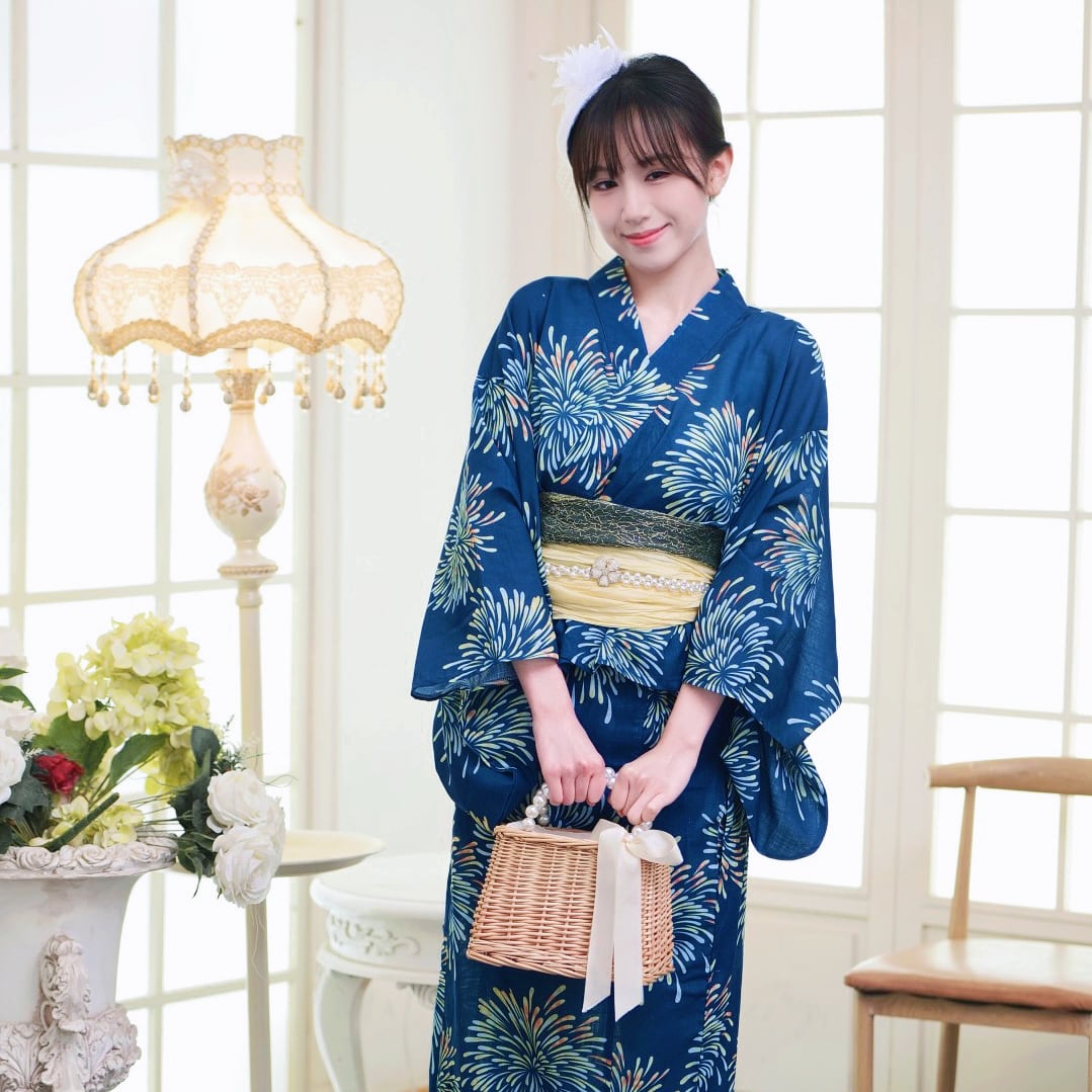 即日発送】【再入荷】浴衣セット 浴衣ワンピ 花火柄 二部式 浴衣 3点