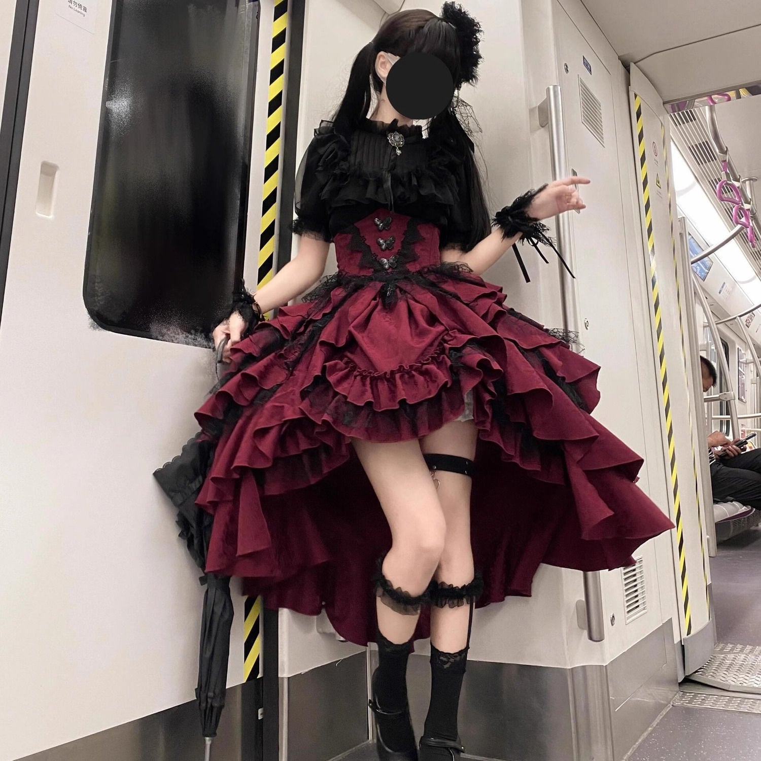 ダークゴシック♡フリルブラウス＆スカートロリータセットアップ