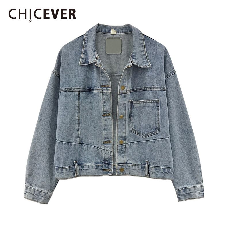 CHICEVERデニムレディースジャケットラペルカラー長袖ラージサイズショートコート2020春服 ロング 大きめサイズ スプリング 春物 6base552712968675