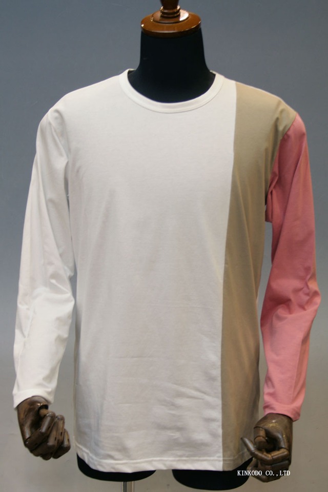 アシンメトリーのロングスリーブTシャツ（ホワイト）GINO　日本製