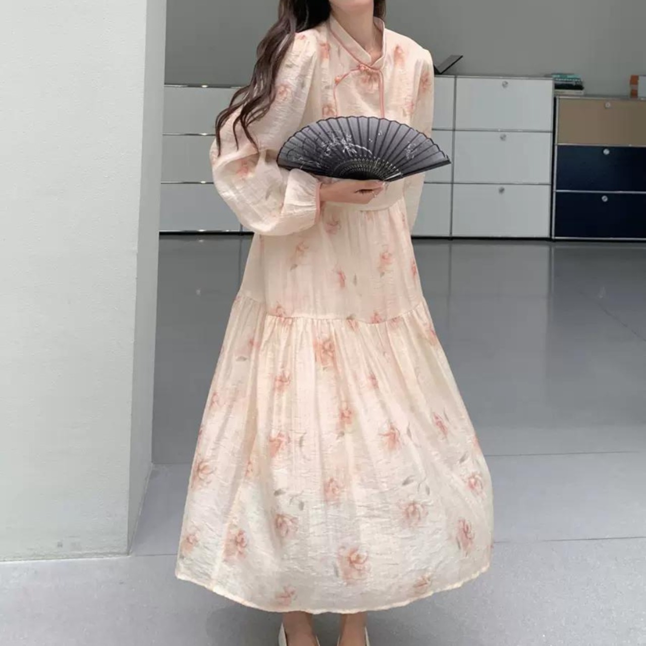 Chinese Style Printed Wind Long A-Line Dress 5011