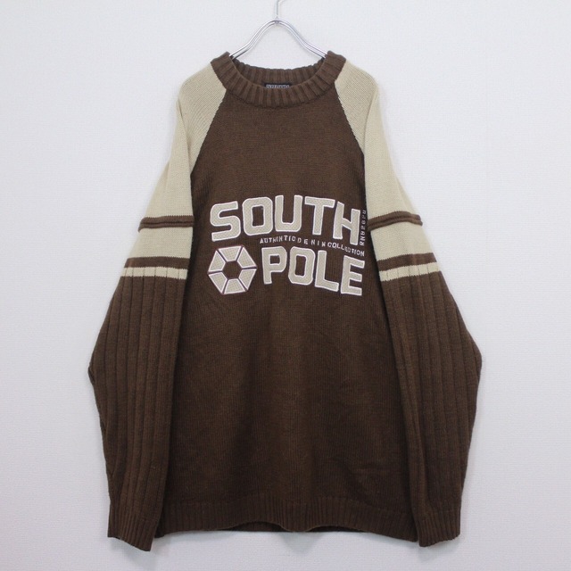 【Caka act2】"SOUTH POLE" Logo Patch Design Vintage Loose Knit