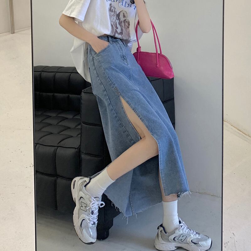 サマーブルースカート ハイウェストAライン 夏物 スーパーモール61615298592