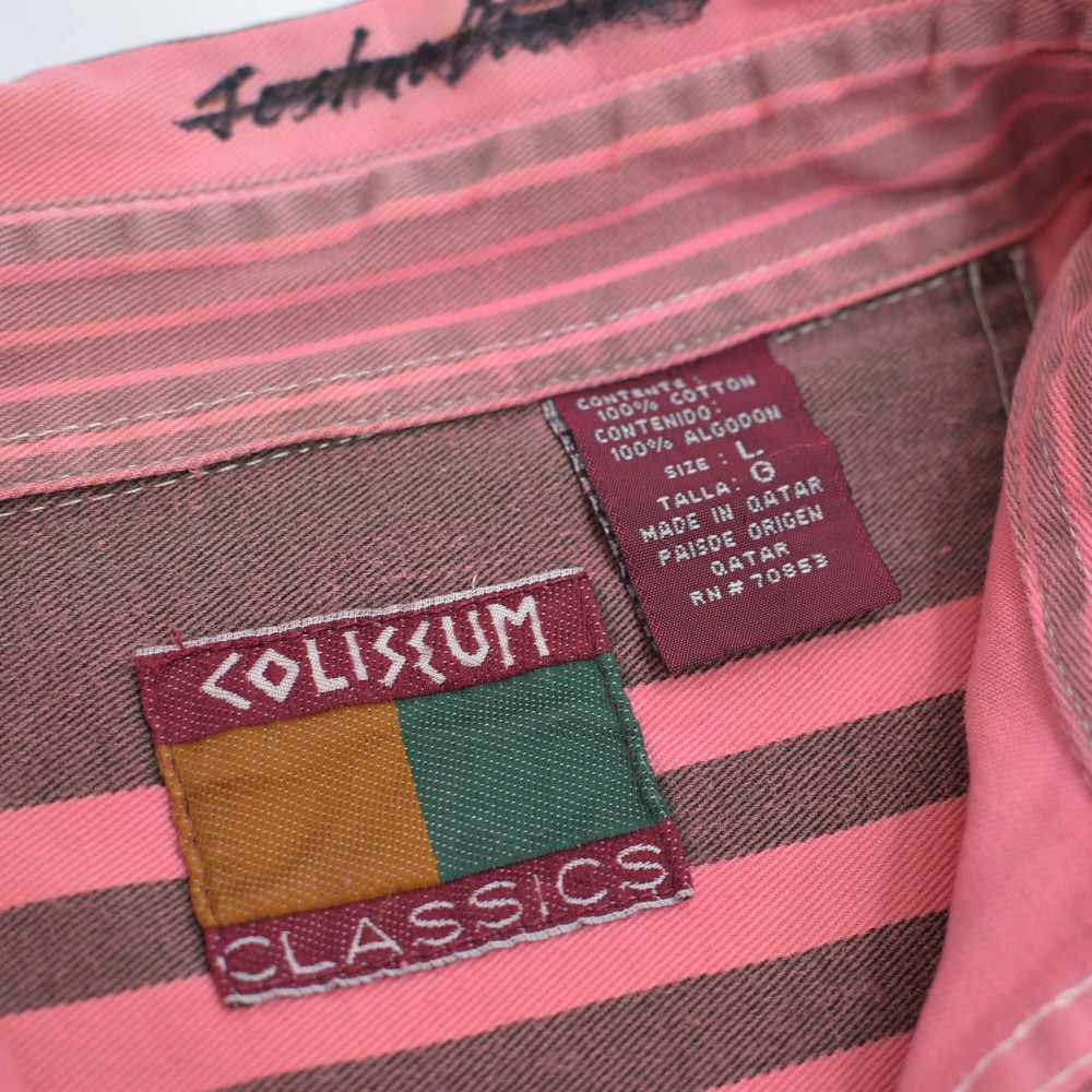 90s COLISEUM マルチストライプ コットン ボタンダウンシャツ