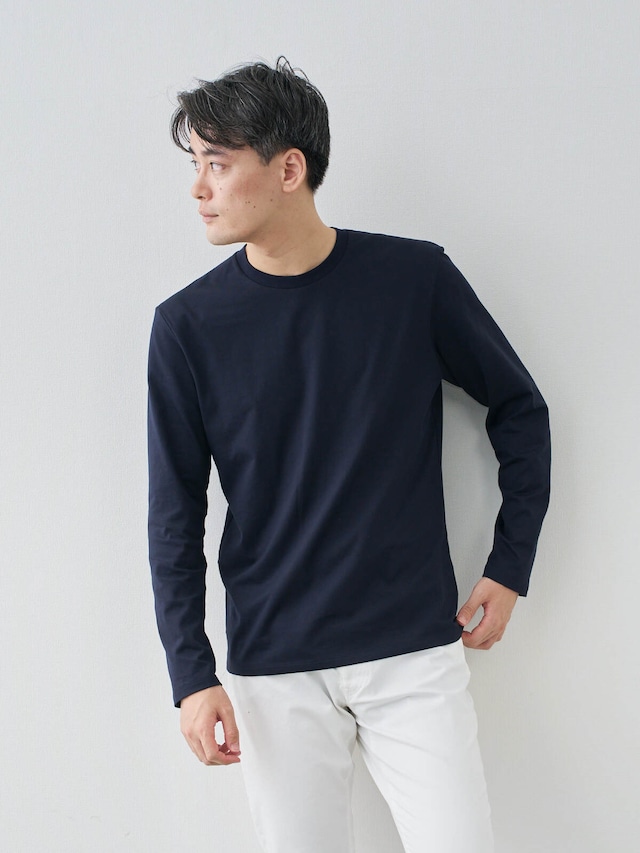 10 Years スムースコットンTシャツ 長袖/レギュラーFit/クルーネック/ネイビー