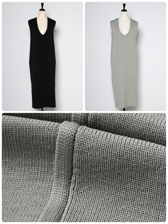 前後2WAYディープUネックダイバーニットワンピース