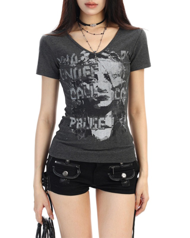 Graphic Face Print T-Shirt（2color）［A0512］