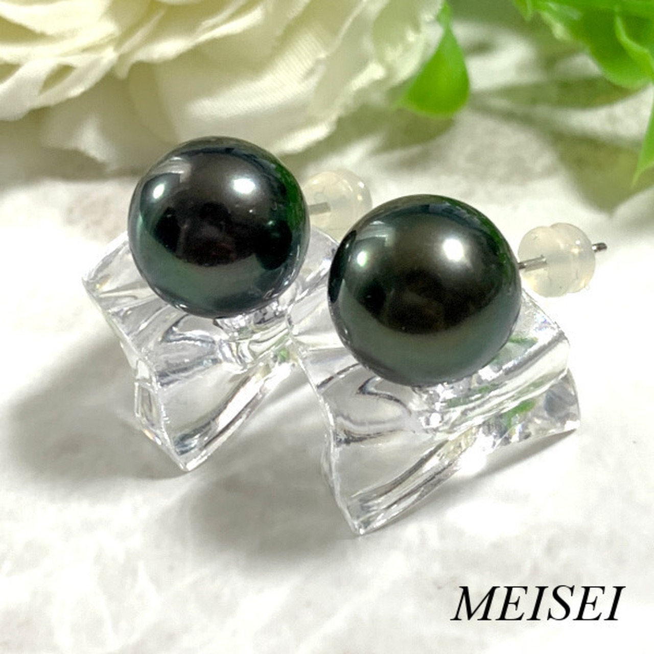 Pt900 黒蝶真珠 13mm タヒチ真珠 ブラックパール シンプル スタッド  