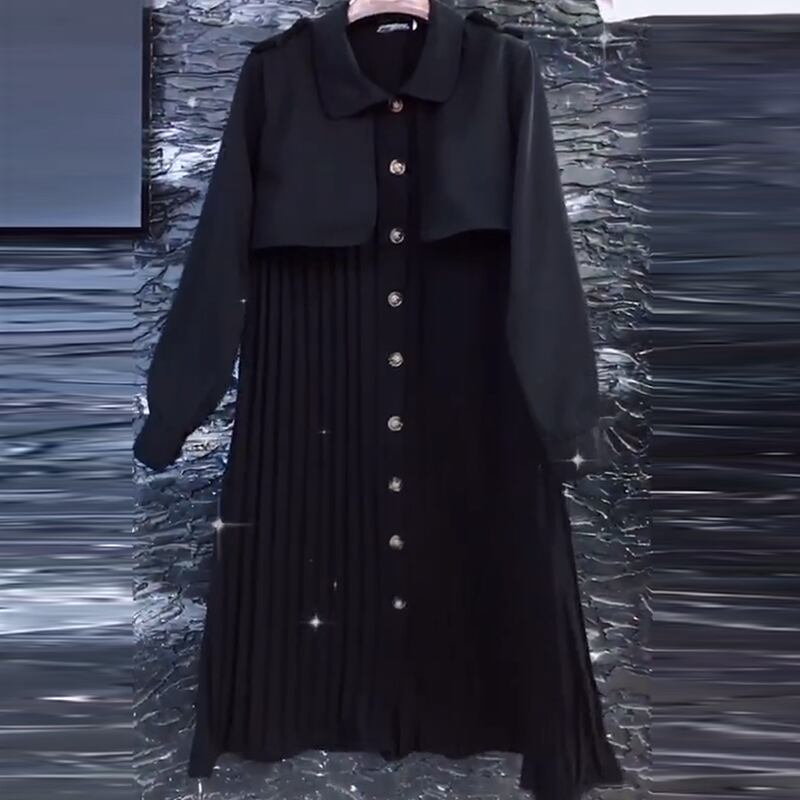 ウェストオータムプリーツドレス 大きめサイズ 秋物 ミックスインファッション14893799011