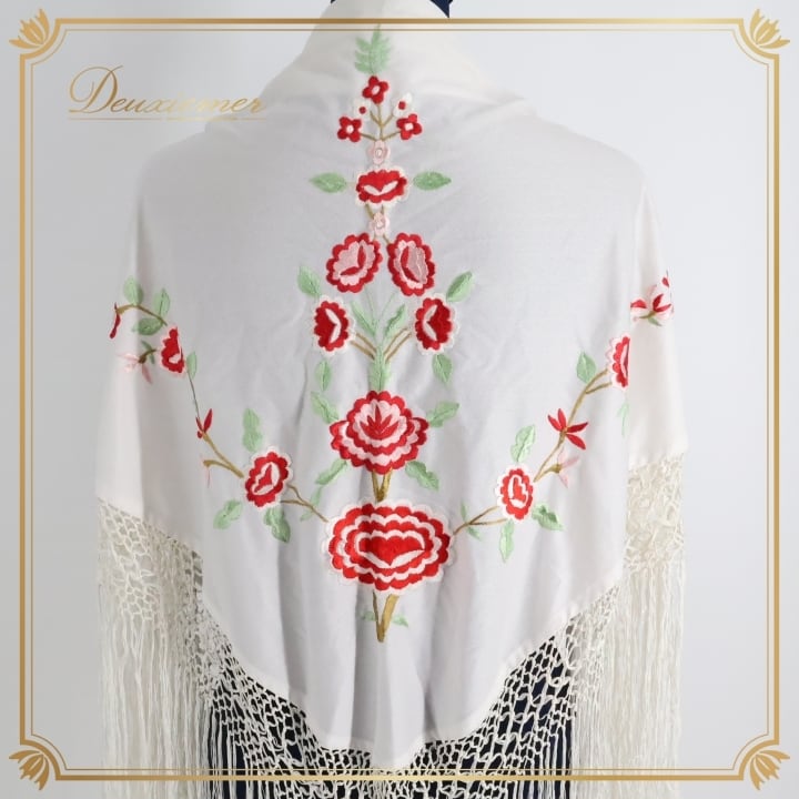 フラメンコ用踊り用マントン　赤いバラ刺繍 フラメンコ用踊り用マントン 赤いバラ刺繍 フラメンコ マントン