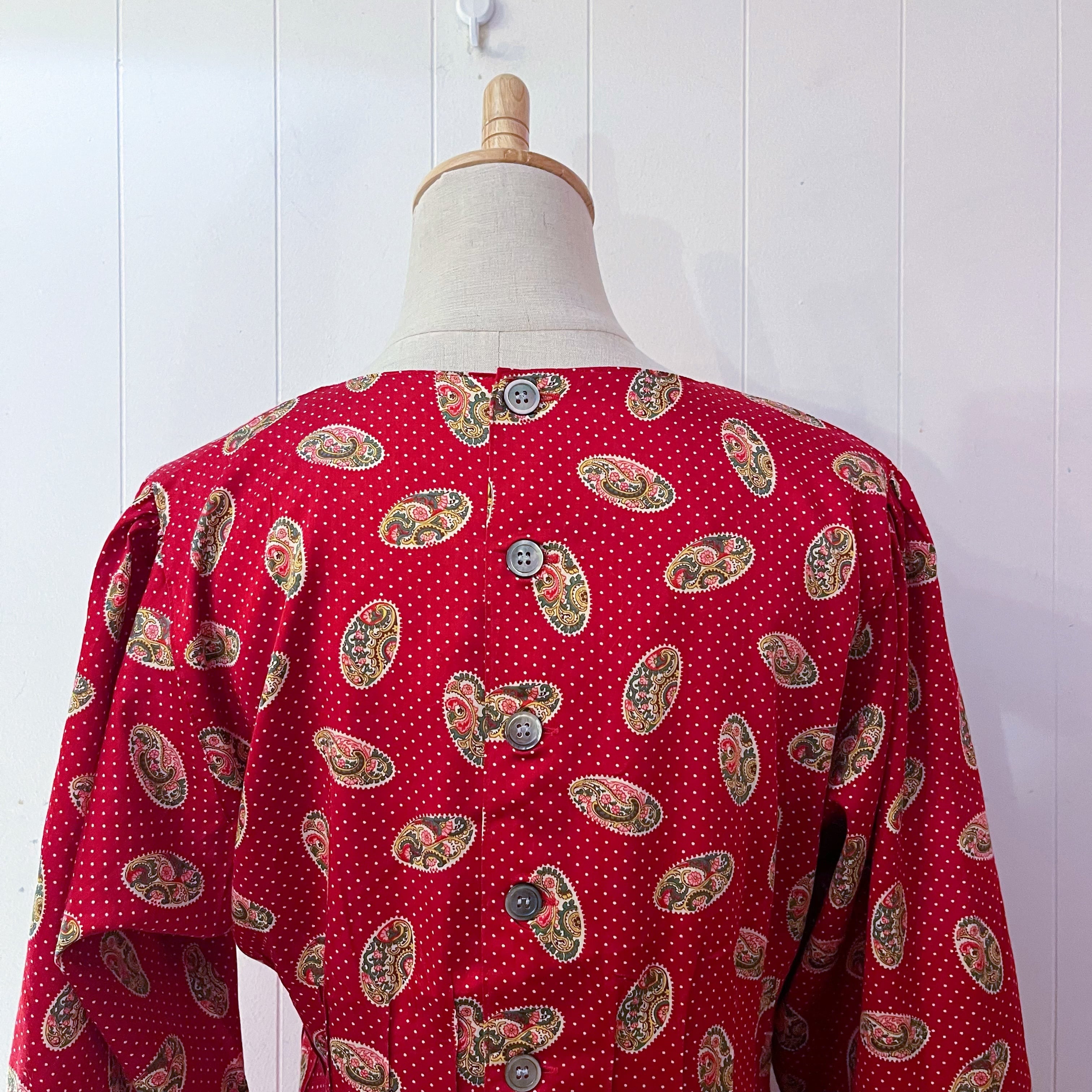 red paisley dot back button one-piece