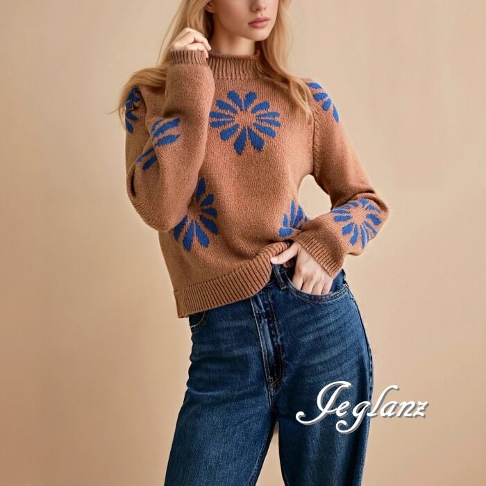 バイカラー ニット 長袖 セーター ラウンドカラー プルオーバー ( MB689)σ,ς*