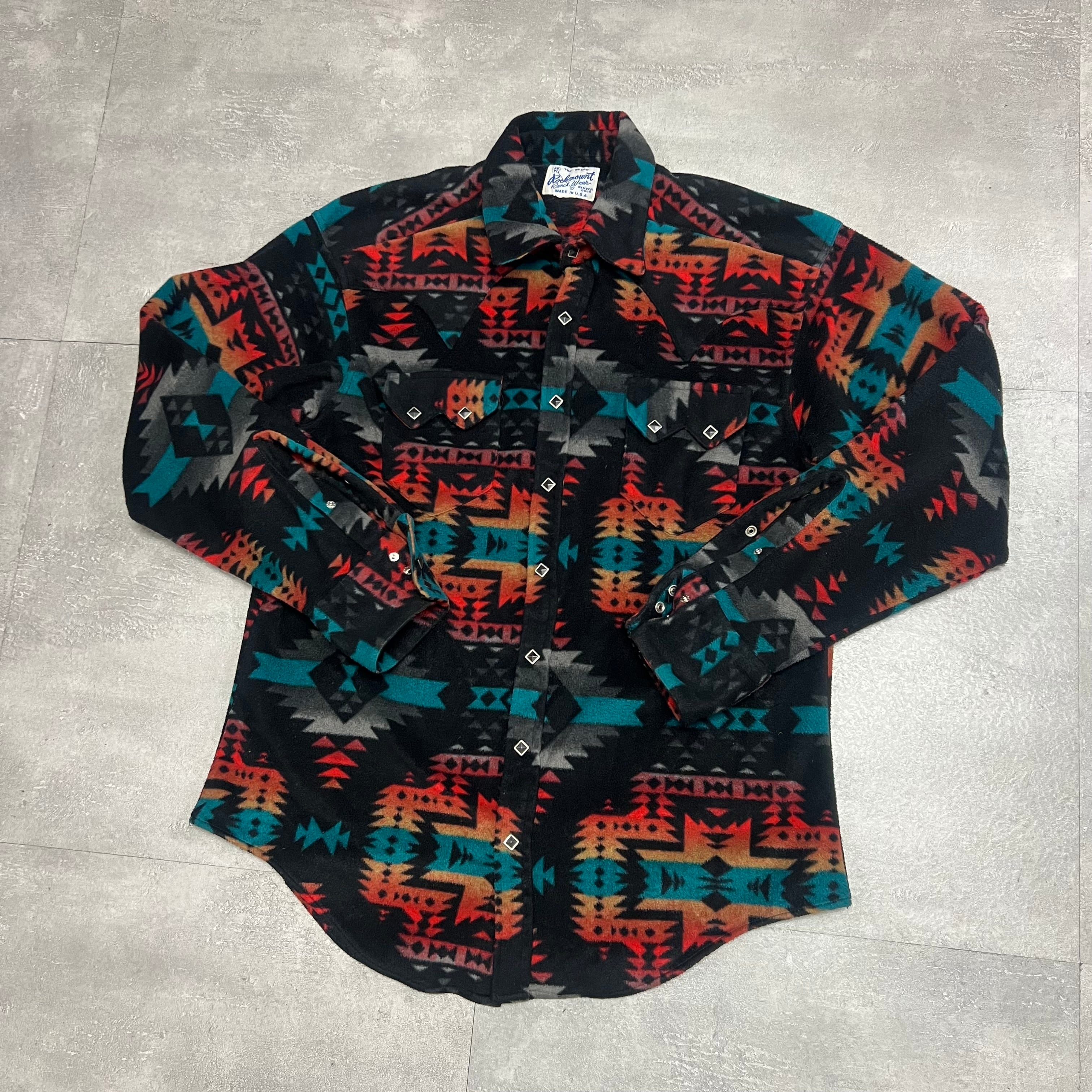 90sロックマウントRockmountネイティブアメリカン柄フリースシャツ古着